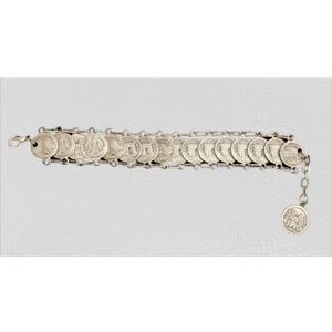 Vintage Paris Louvre Eiffel Tower Notre Dame Silver Tone Coin Bracelet